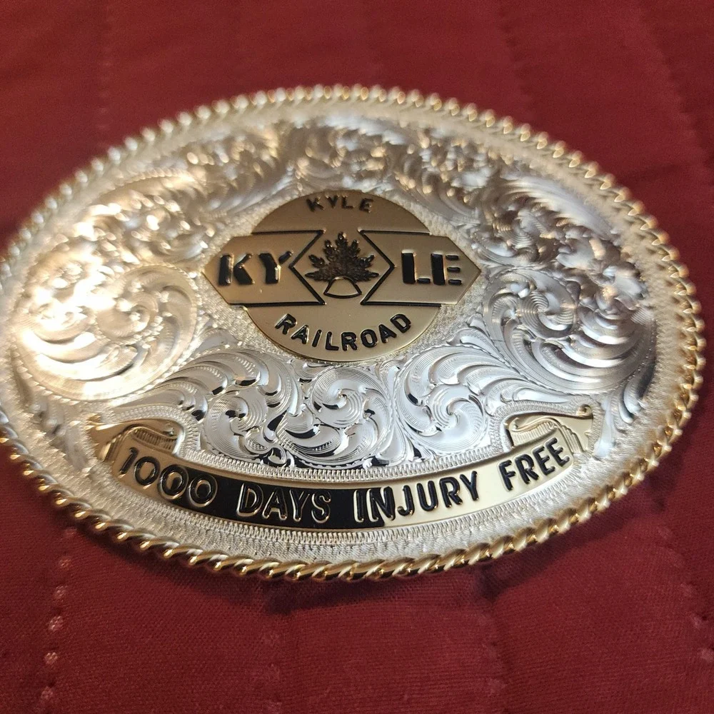 Rare Montana Silversmiths Kyle‎ Railroad 1000 Days Injury Free Belt Buckle